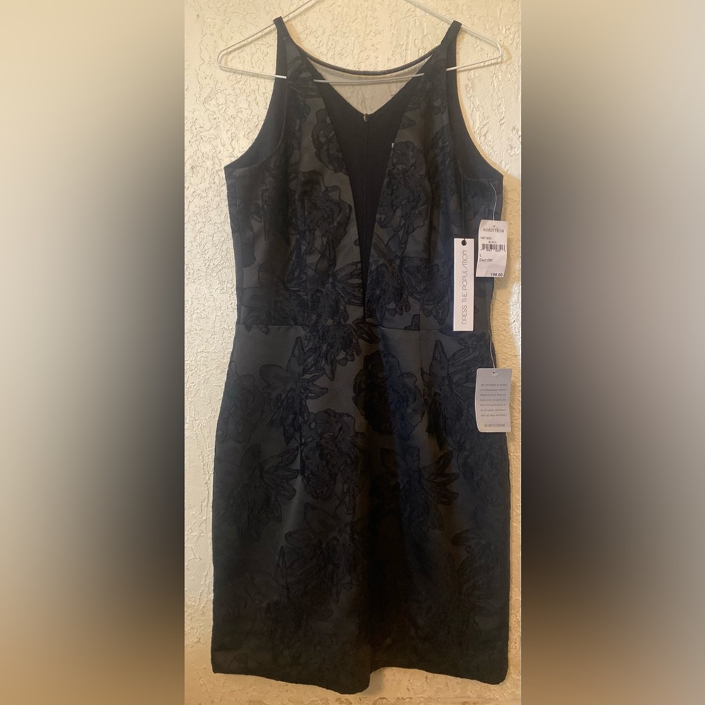 Women Dress the Population Black Floral Embroidered Cocktail Dress Size Large